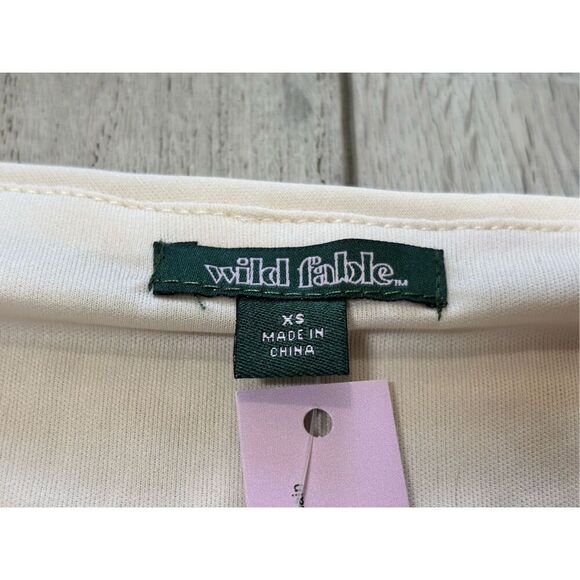 Wild Fable sequin holiday bell sleeve semi crop top elegant bling cream blouse s - Picture 9 of 10